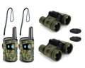 Kids Walkie Talkies and Binoculars 4-Pack Set - Gen-2 Camouflage Outdoor Adventure Kit, Long Range 2-Way Radios & Pocket Binoculars, US Standard Tactical STEM Exploration Gear Gift for Boys & Girls