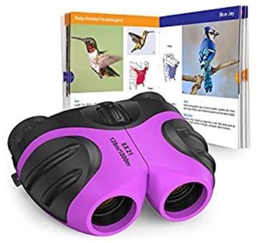 8x21 Porro Prism Kids Binoculars Set - High-Definition Shockproof Compact Binoculars with North American Bird Watching Guide Book, STEM Nature Exploration Toy Gift for Girls & Boys